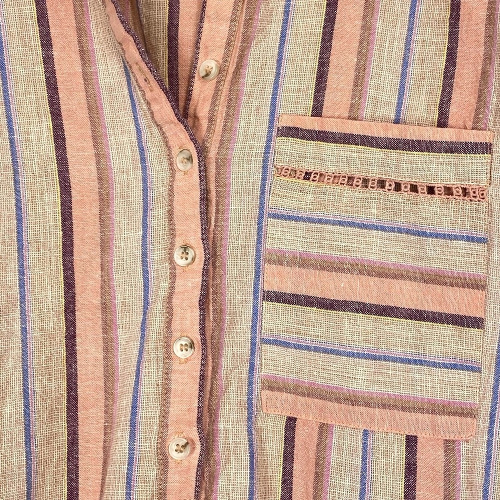 Maeve Anthropologie XS Button Down Shirt Striped Blouse Oversized Preppy Coastal - Picture 6 of 7